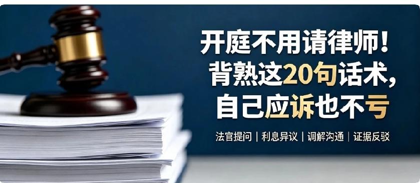 开庭不用请律师！背熟这20句万能话术，自己应诉也不吃亏
 
很多负债人被起诉后，