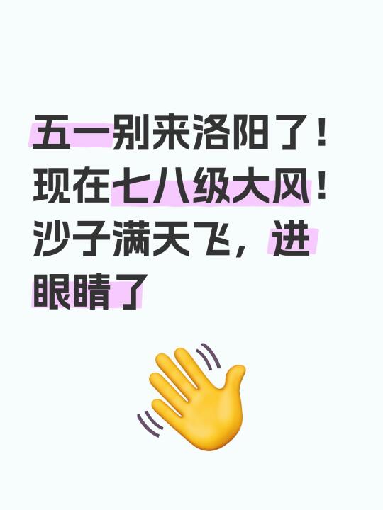 五一别来洛阳了！ 现在七八级大风！ 沙子满天飞，进眼睛了 差点被吹走