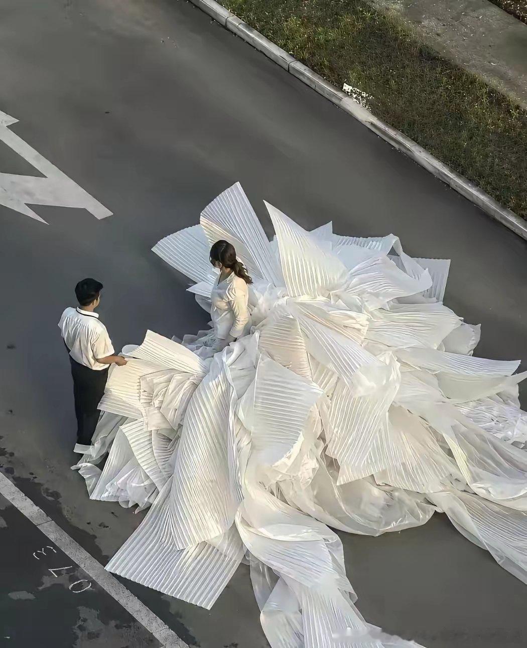 我往楼下看的第一眼以为是婚纱，结果用手机放大一看才发现不是婚纱[捂脸] 