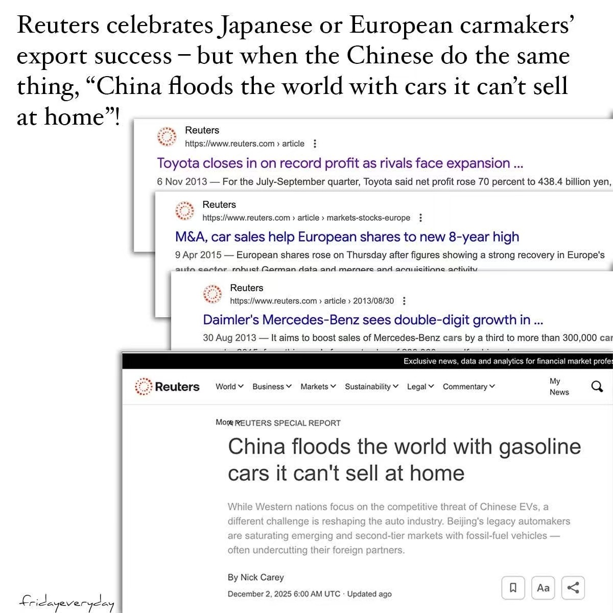 西方媒体双标现场，对日本车和中国车的态度 