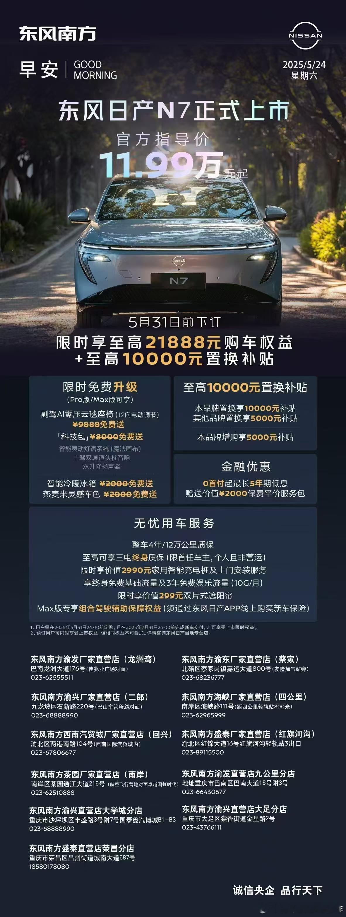 🔆𝑴𝒐𝒓𝒏𝒊𝒏𝒈☀早安！超舒适中高级纯电轿车东风日产N7 正式上