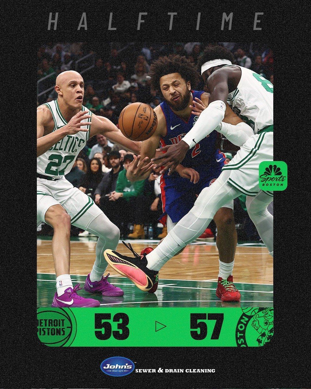 半场结束，57：53领先4分！下半场能保持住这样的态势吗？凯尔特人热爱日记