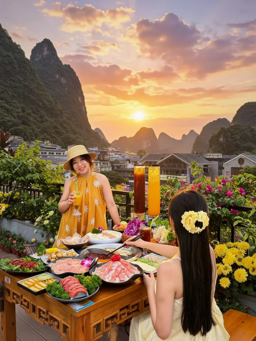 在阳朔！！！好美的一餐日落山野火锅🌄