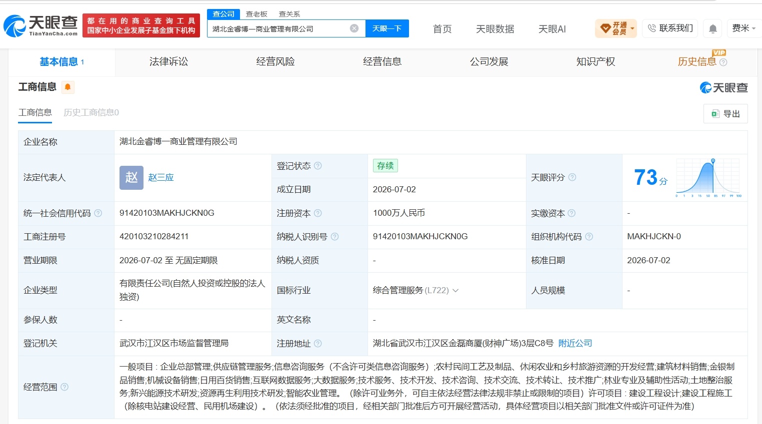 【中信金融资产在湖北成立新商业管理公司 注册资本1000万】财报研究社Pro讯，
