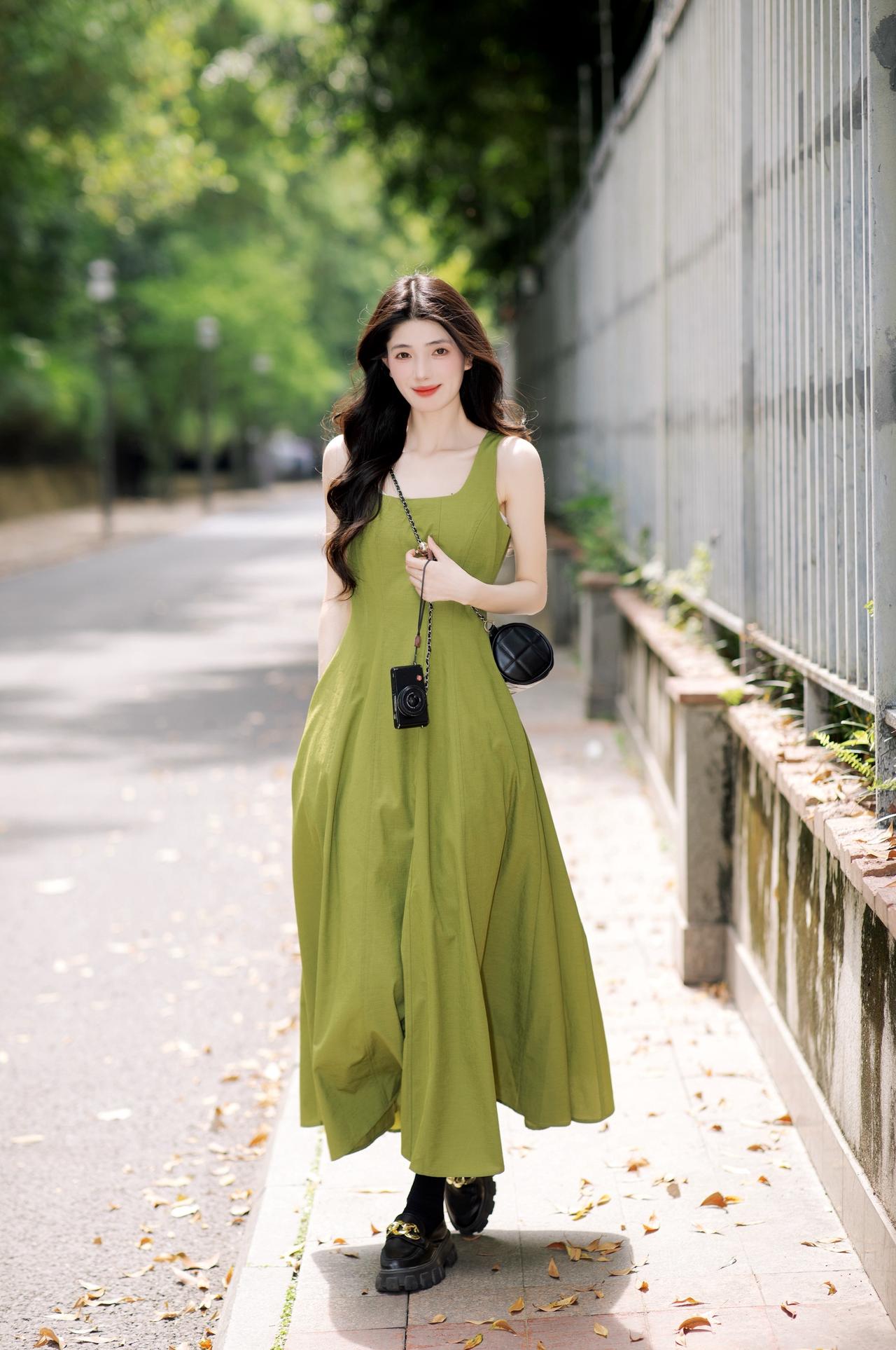 绿色真的好显白呀夏季连衣裙 连衣裙 气质仙女裙穿搭 法式连衣裙