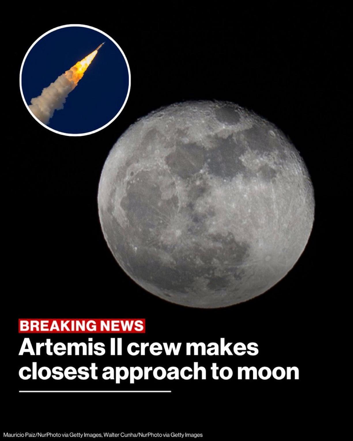 阿尔忒弥斯二号飞船于美国东部时间晚上 7:01 到达距离月球最近的位置——距离月