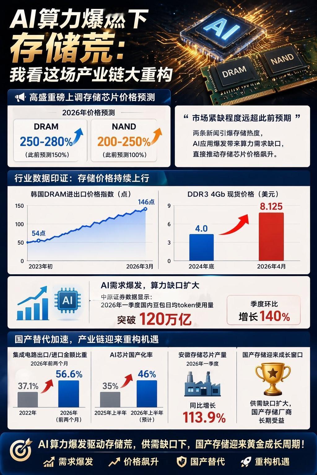 AI算力爆燃下存储荒：产业链迎来大重构

今天高盛直接放了个重磅消息：大幅上调D