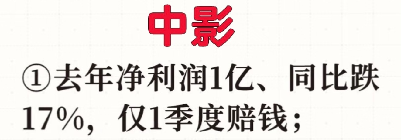 中影财报出了去年就第一季度赔钱了第一季度主投只上映了射雕 
