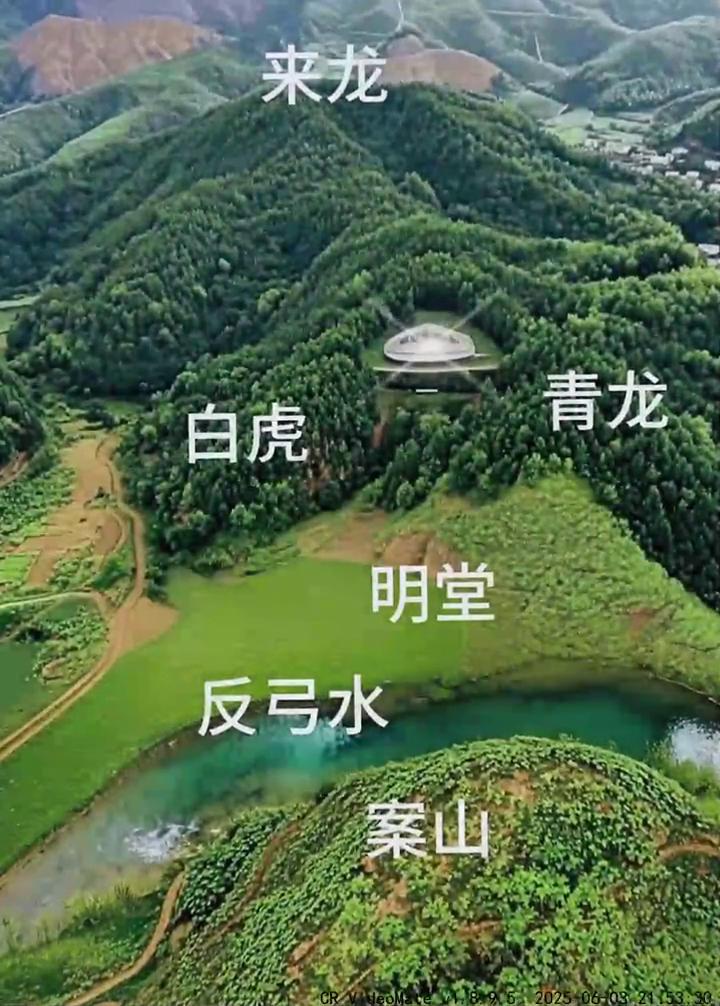 来龙、青龙、白虎、明堂、反弓水、案山。