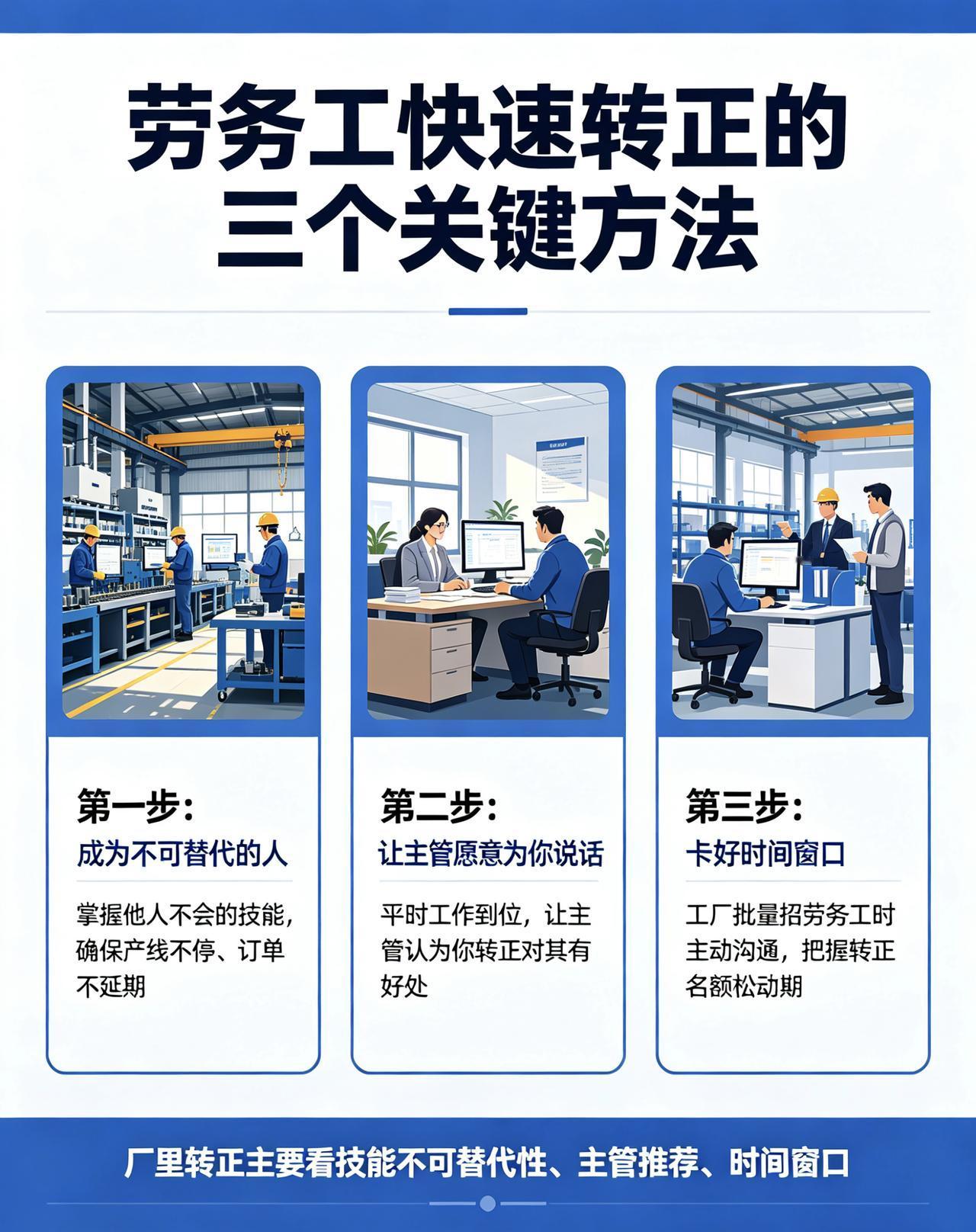劳务工想快速转正有什么捷径？做好三件事，比问主管要名额更管用

同事在一个车间干
