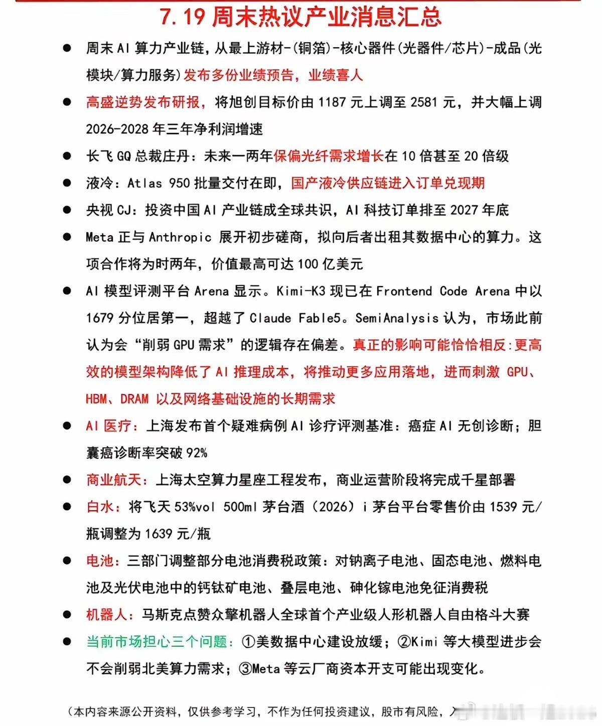7.20周一  周末：财经热点+信息参考！1.太空算力2.保偏光纤3.白酒龙头涨