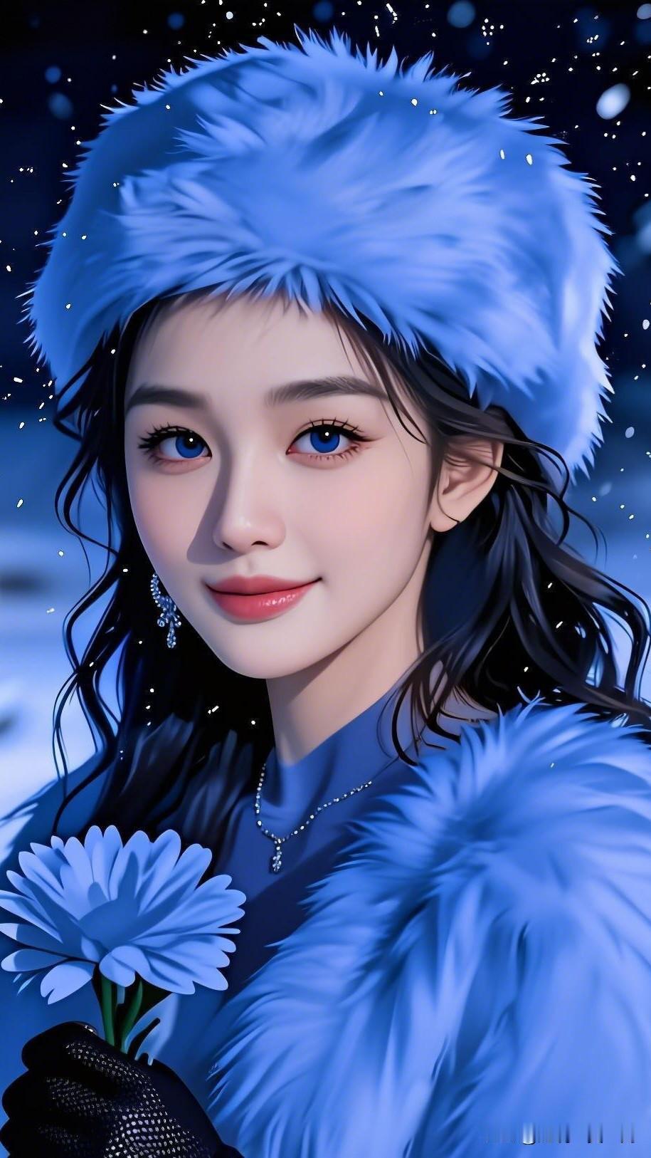 冬日里的蓝色精灵，手捧鲜花，温暖而迷人。🌬️🌸💙女生怎么穿搭会看上去很优雅