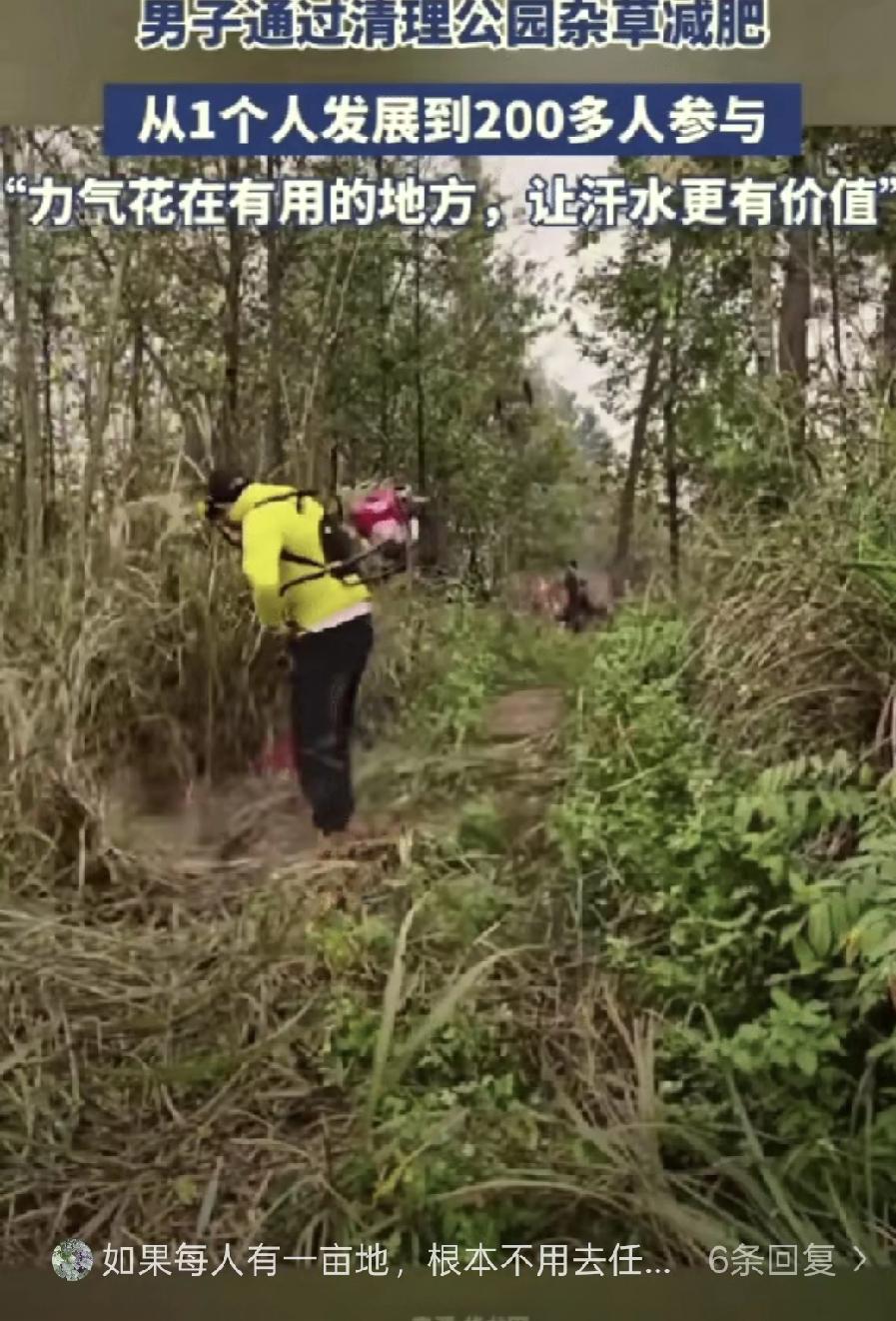 这名男子火了！贵州，一男子去公园跑步减肥，发现里面杂草丛生，想着反正都是流汗，不