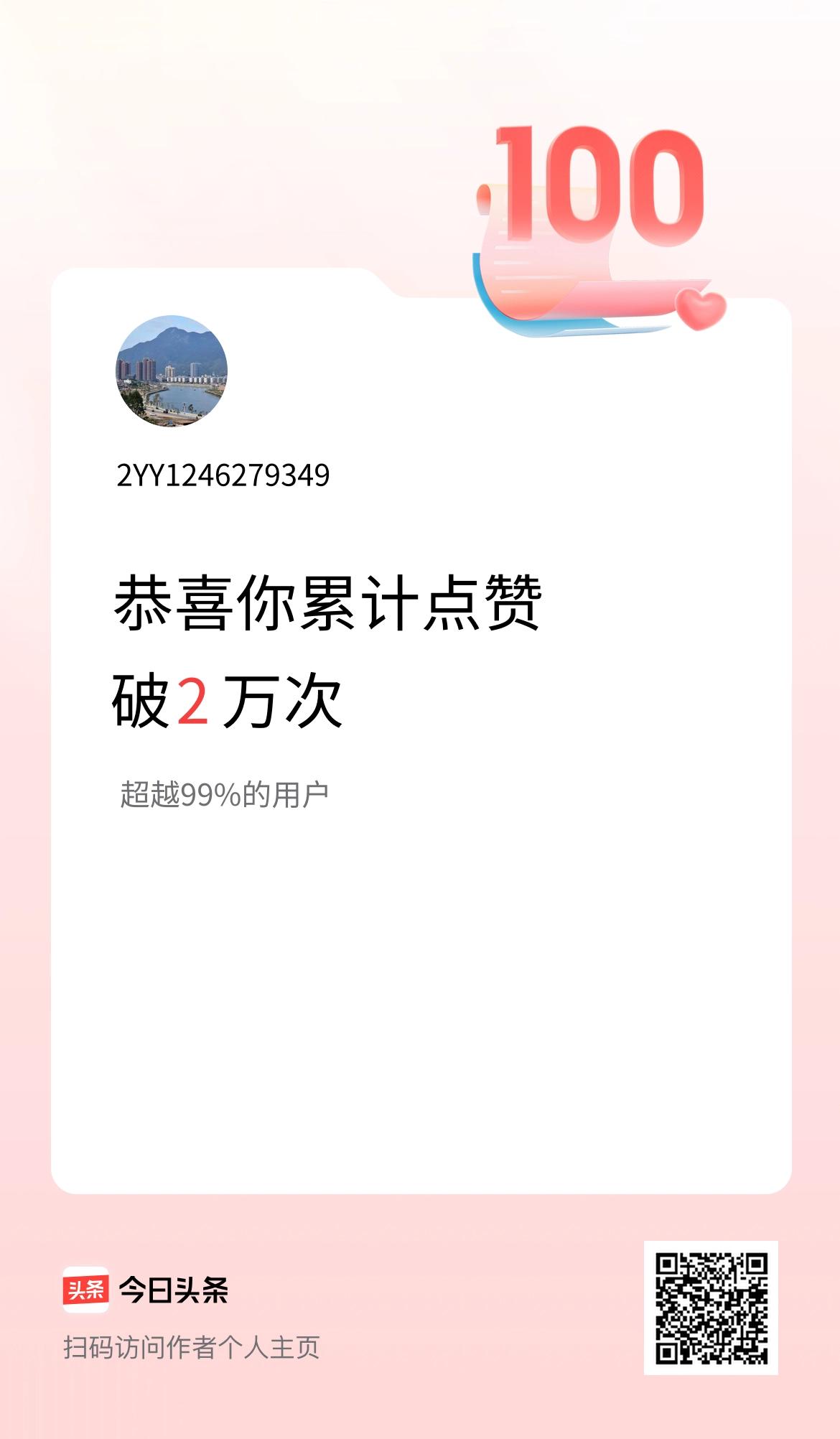 我在头条累计点赞破2万啦！