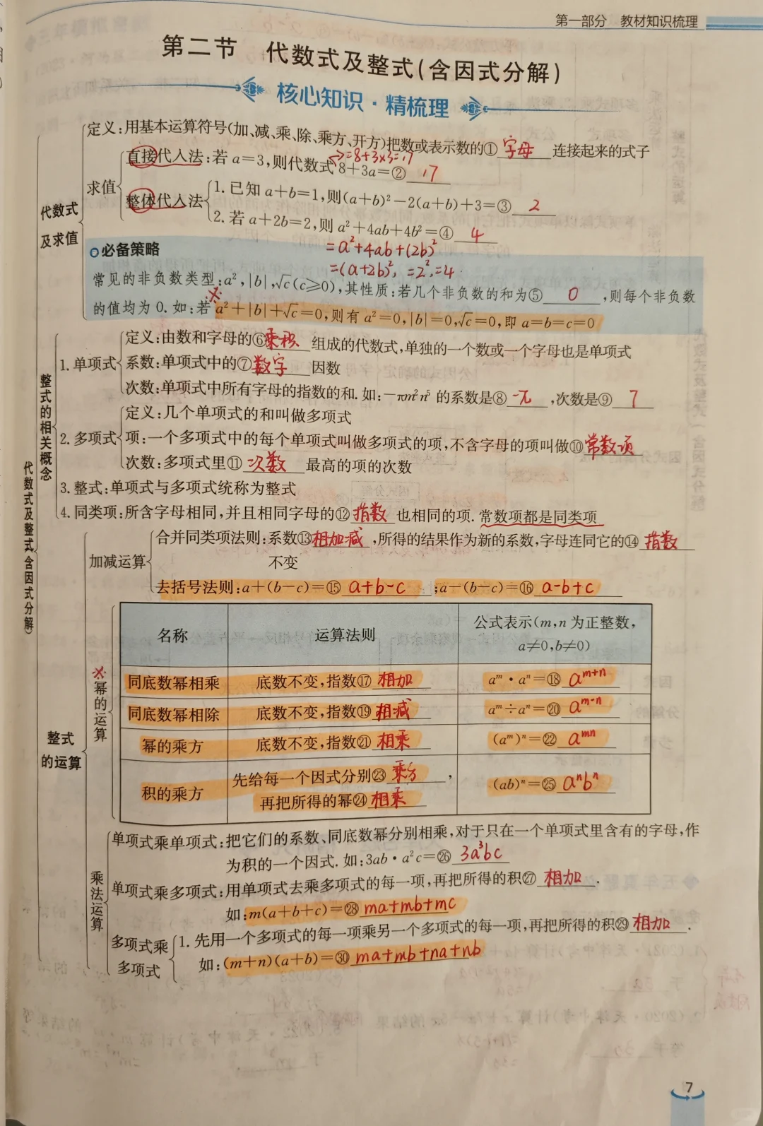 1.2 代数式及整式（含因式分解）