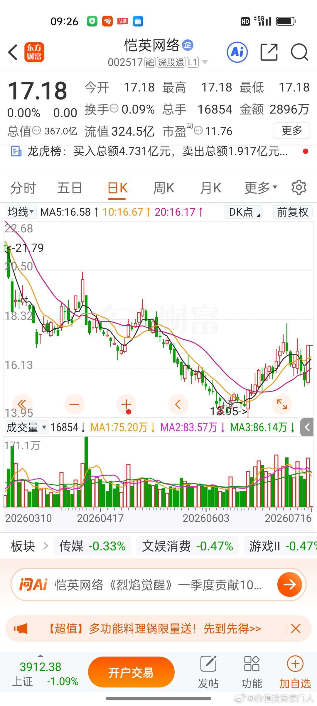 恺英网络，逢低关注 
