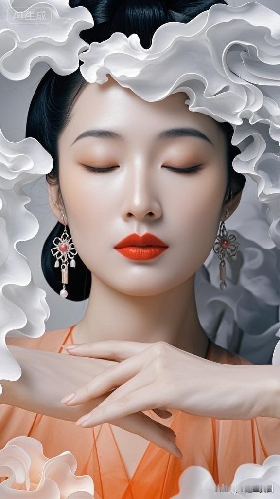 东方古典美人，花钿妆点，韵味十足。