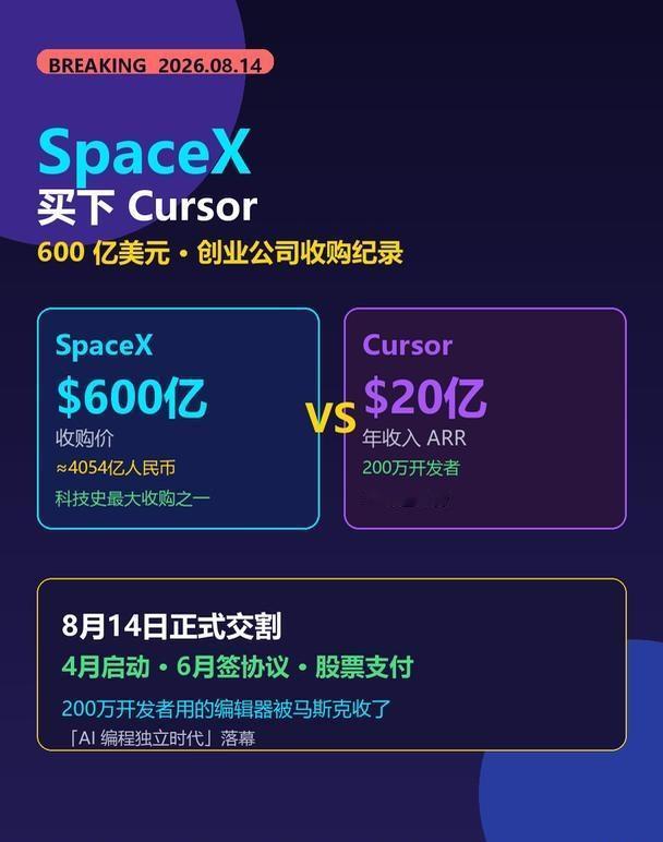 600亿！马斯克买下Cursor，AI编程变天了
马斯克又整了个大活：Space