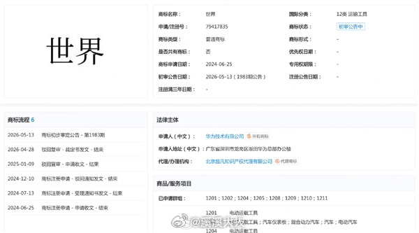 华为申请世界商标 砸瓦鲁多！ 