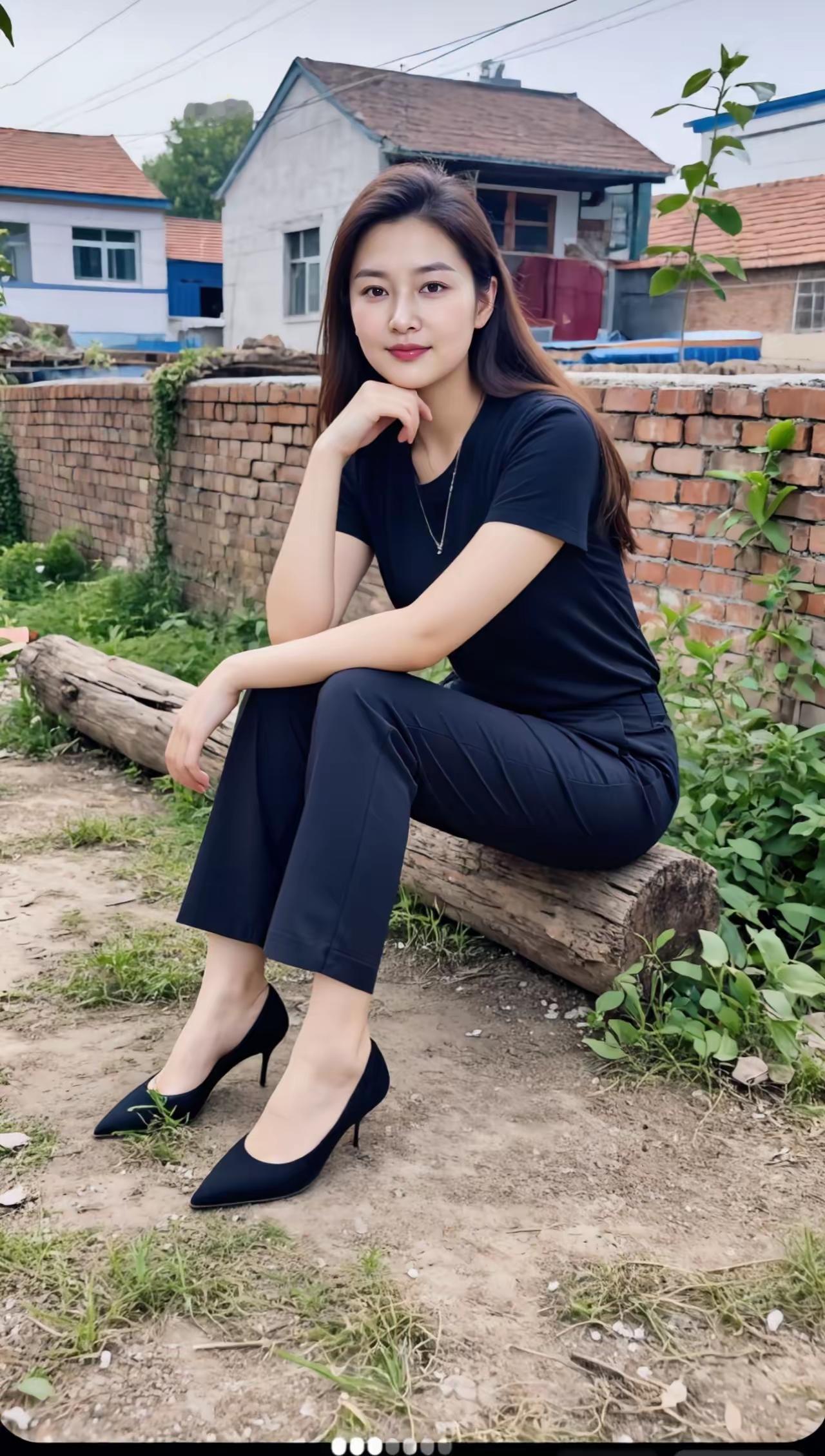都市女郎的优雅穿搭，黑色套装搭配高跟鞋，尽显时尚与自信！