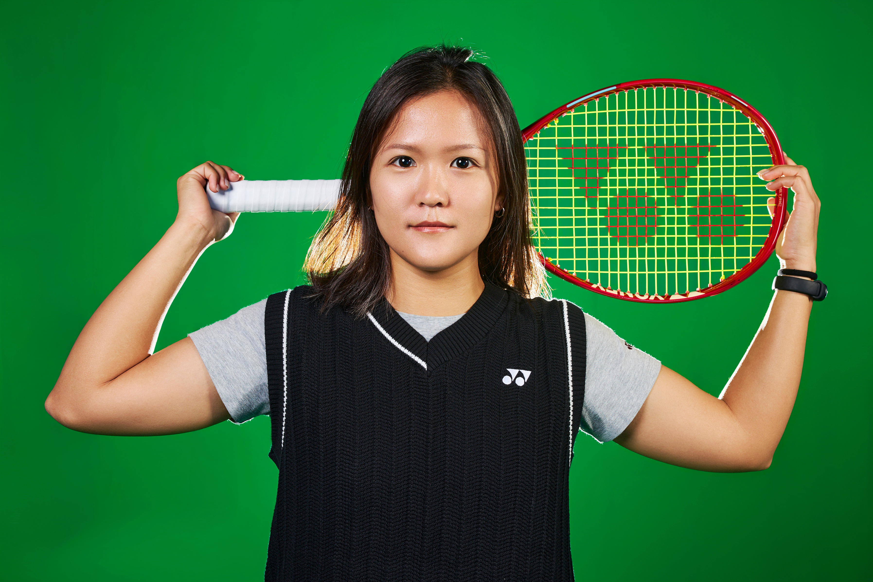 球拍Logo很抢镜哦！摄影：记者 李建艺网球