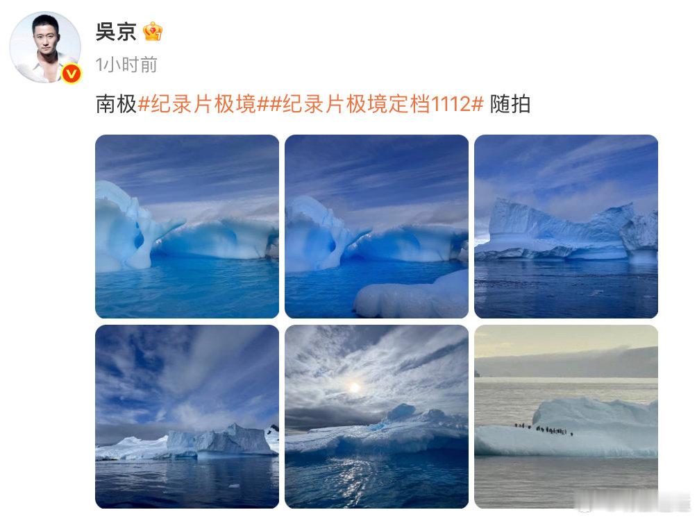 吴京晒的南极随拍太绝了！镜头捕捉到冰川的绝美与脆弱，每一道纹路都在诉说极地故事；