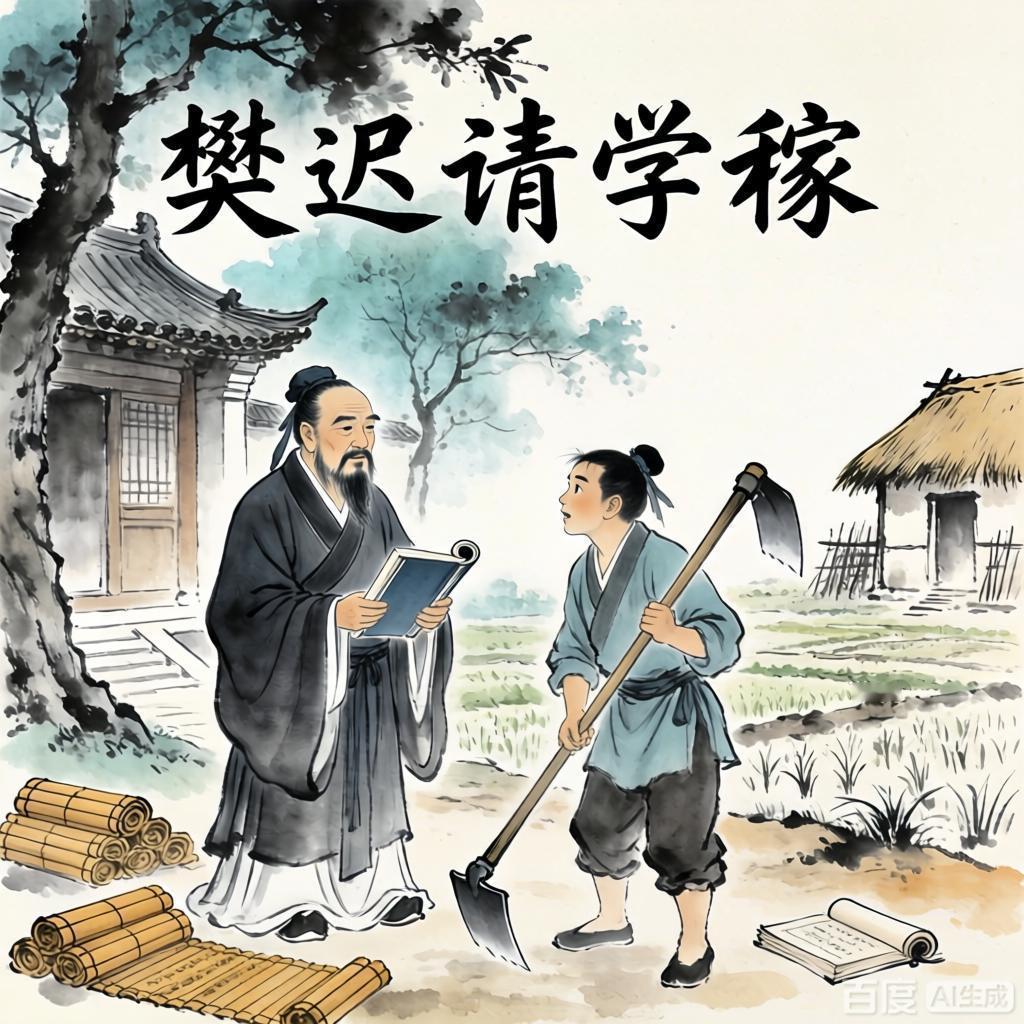 樊迟请学稼。子曰：“吾不如老农。”请学为圃。曰：“吾不如老圃。”樊迟出。子曰：“