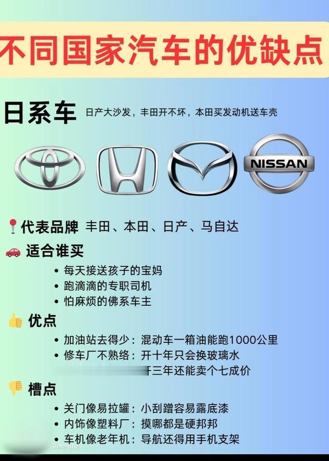 各国汽车的优缺点。