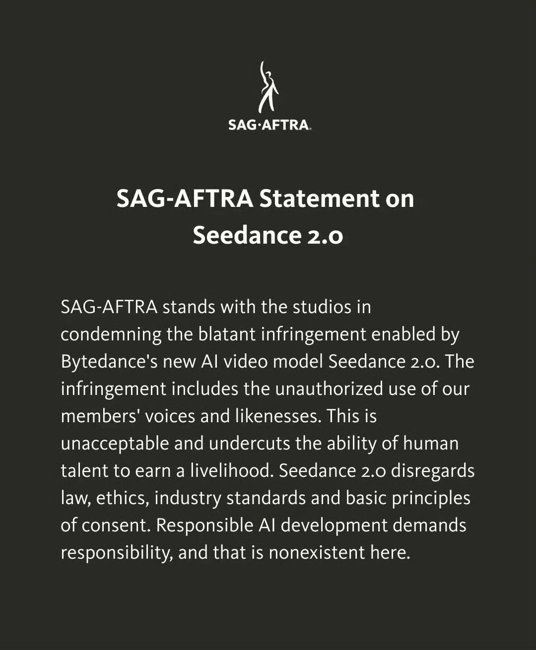 Seedance 2.0大热之后，好莱坞也集体行动起来，美国演员工会、迪士尼以及