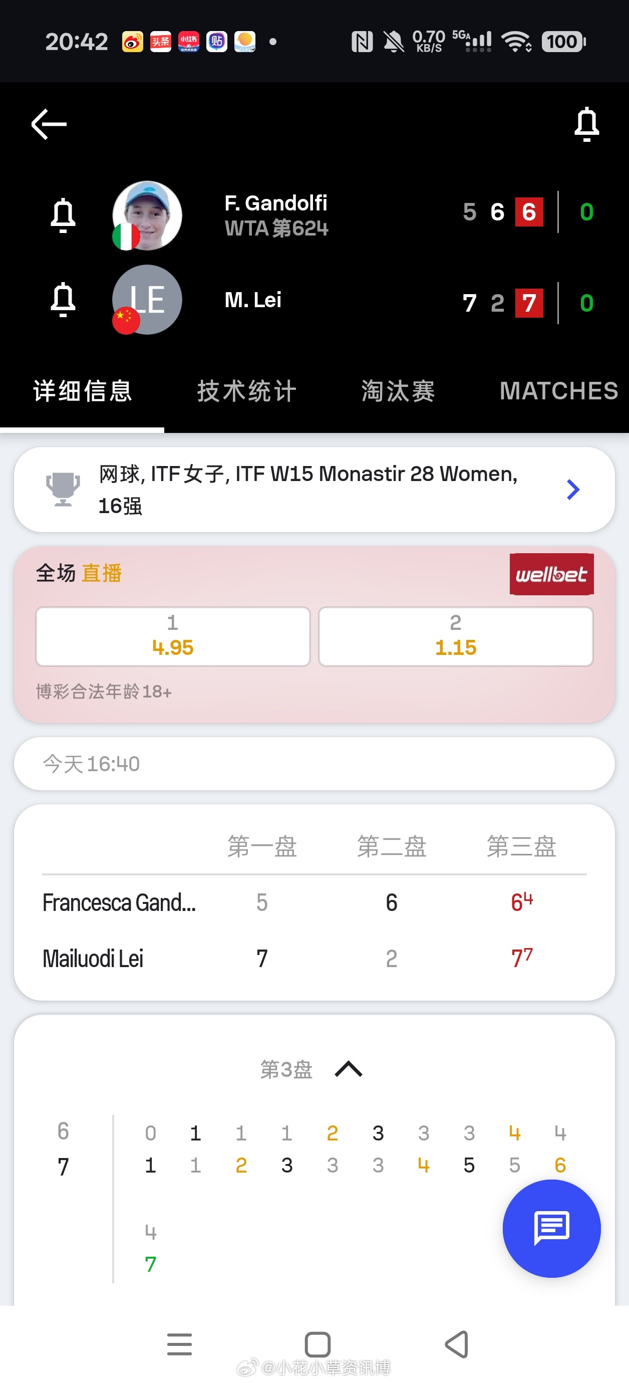 小花小草资讯[超话]【🇹🇳莫纳斯提尔W15】 女单第二轮【JR】🇨🇳雷麦