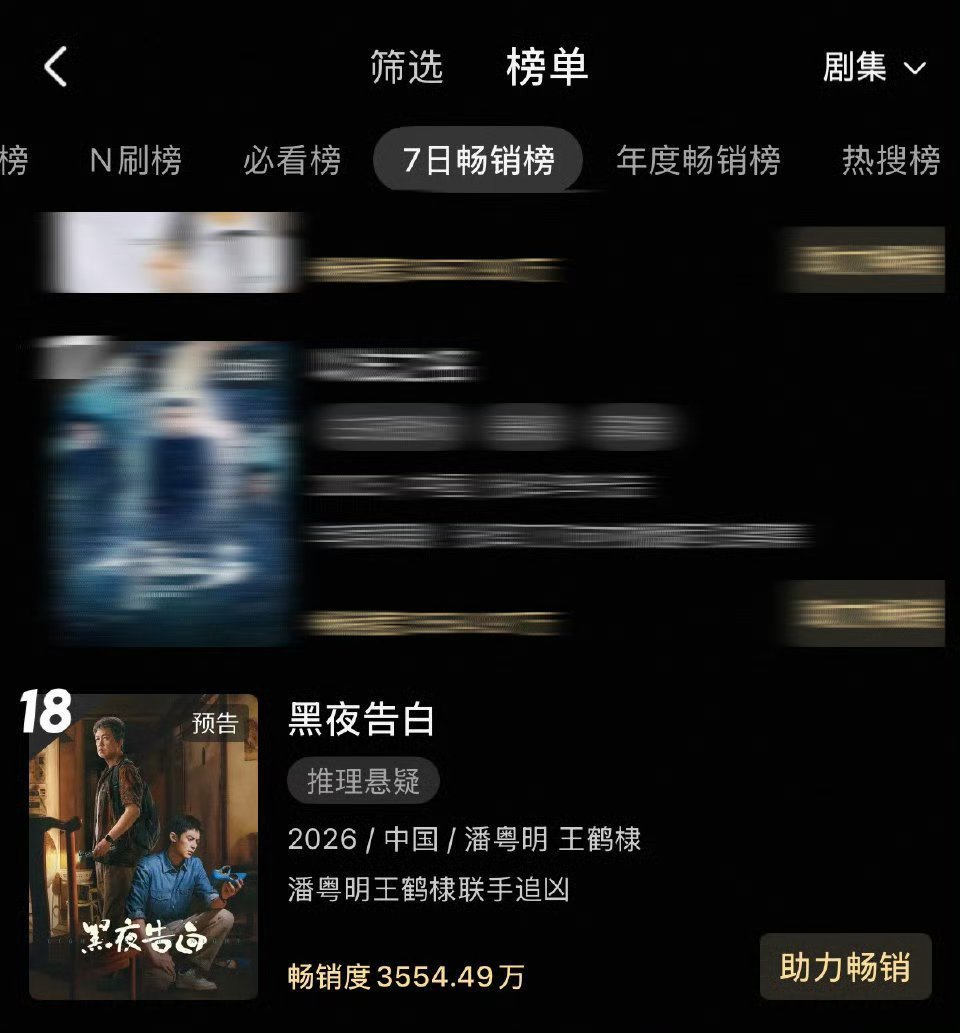 王鹤棣黑夜告白定档五小时进了拉新周榜！牛啊 