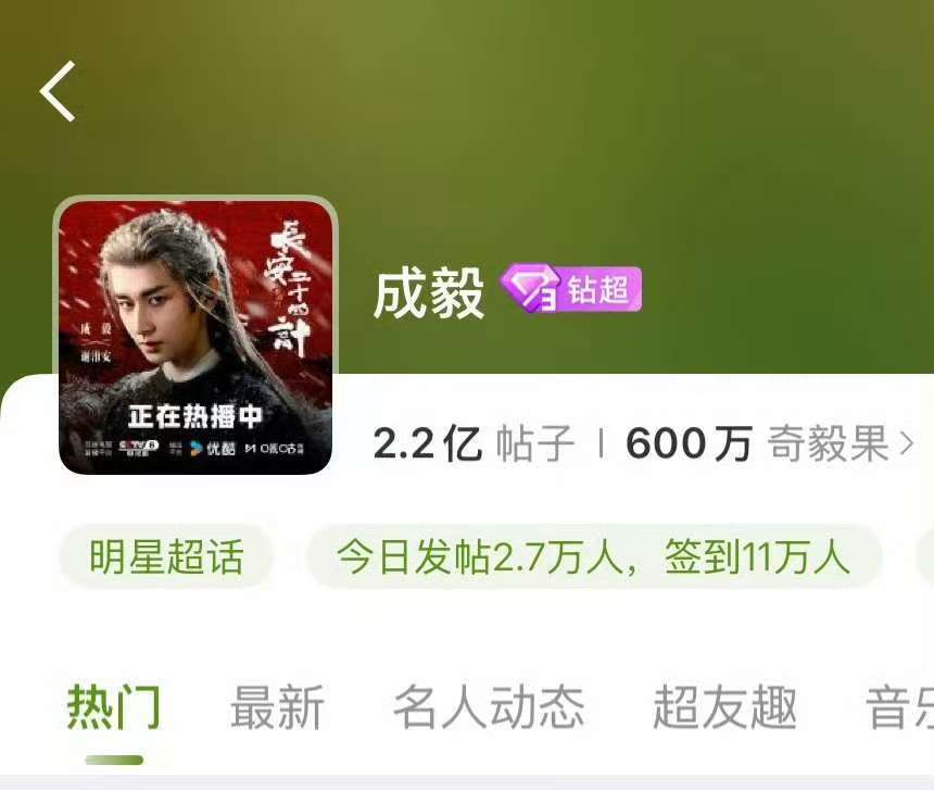 成毅超话粉丝数破600万恭喜！成毅超话粉丝数破600万啦！ 