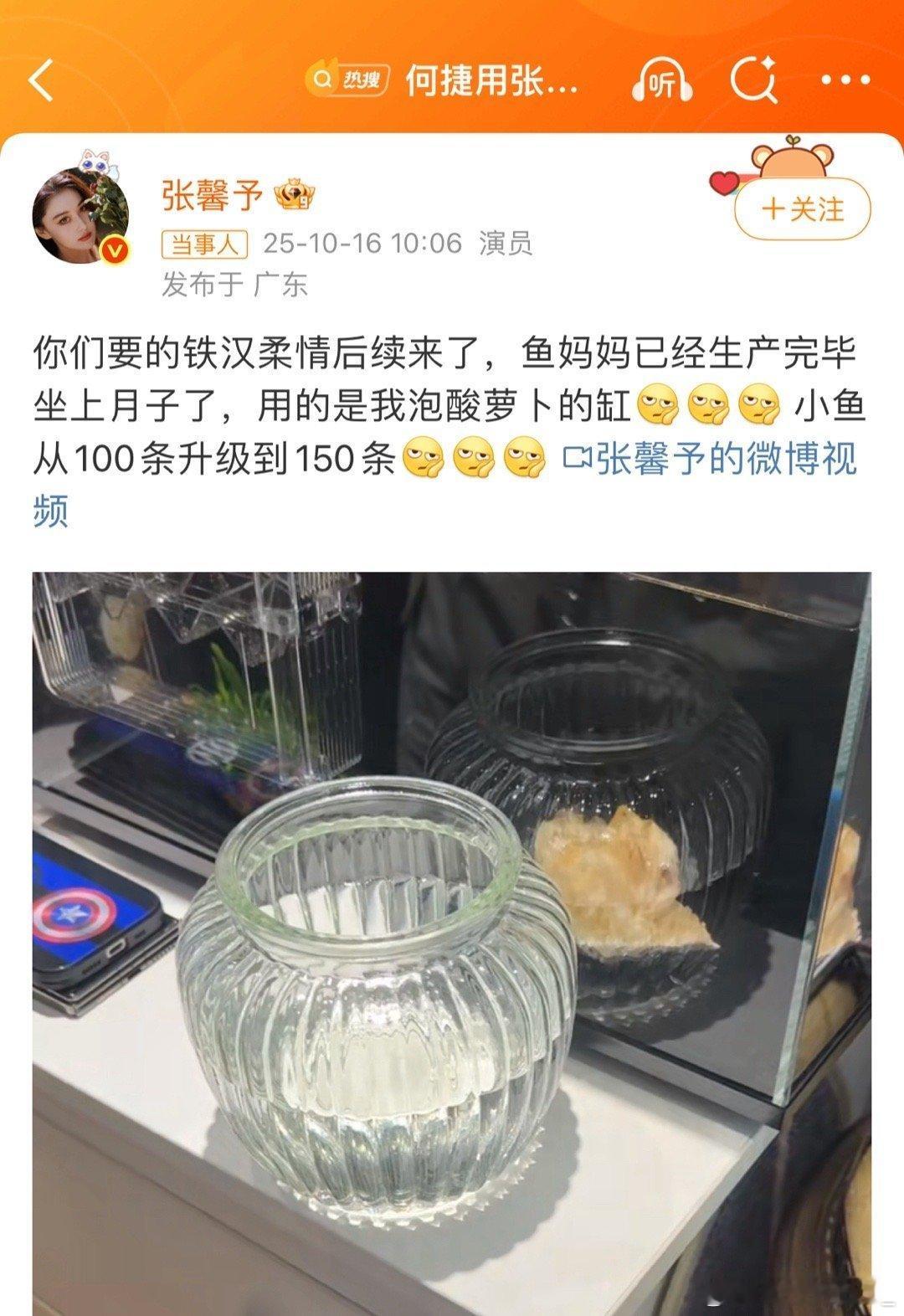 张馨予和老公何捷在讨论给鱼坐月子他们家的氛围好好啊居然和老公说笑要给鱼坐月子，感