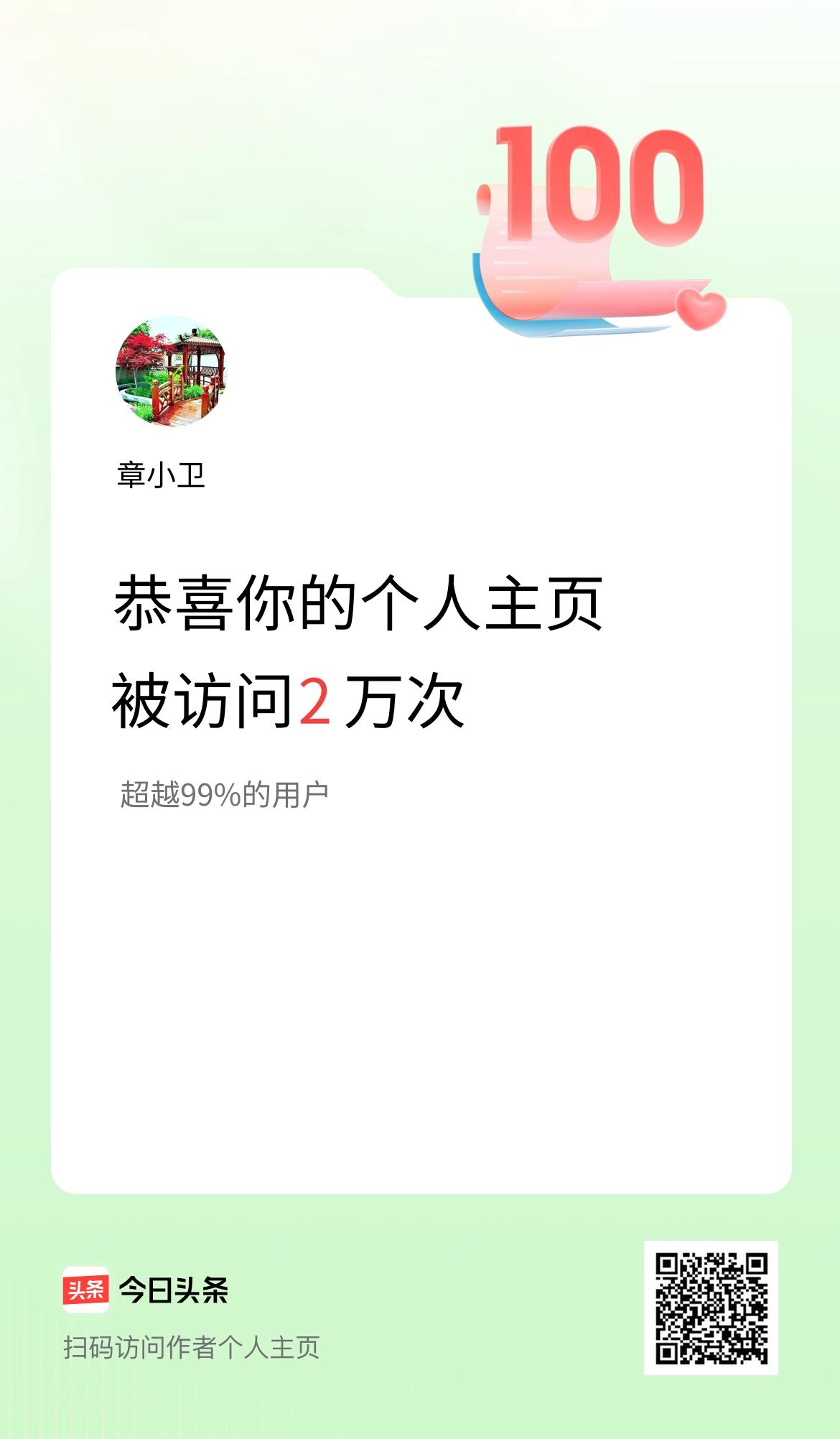 我的头条个人主页被访问2万次啦！
