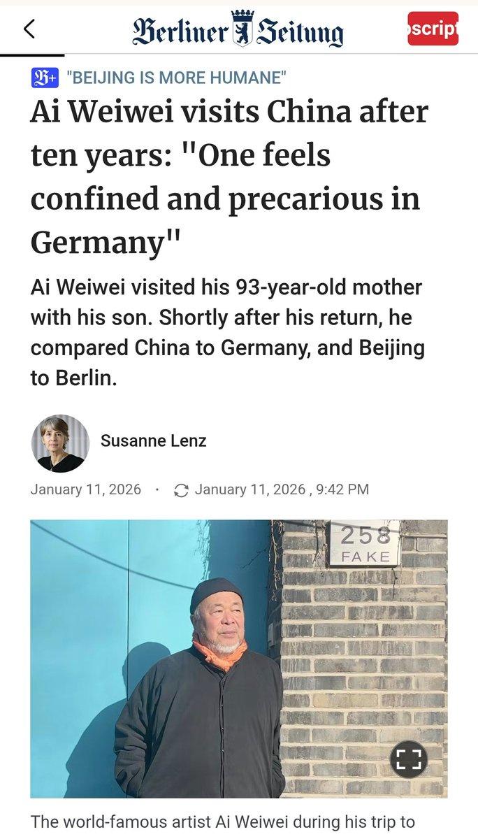 艾青的儿子回来了，感叹还是中国好！离家10年，母亲已93岁。

据《柏林日报》1