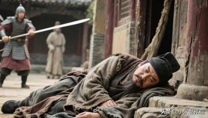当年，朱元璋路过一破庙，见一乞丐睡觉姿势如卧虎，朱元璋大惊，立刻拔剑对侍卫说：快