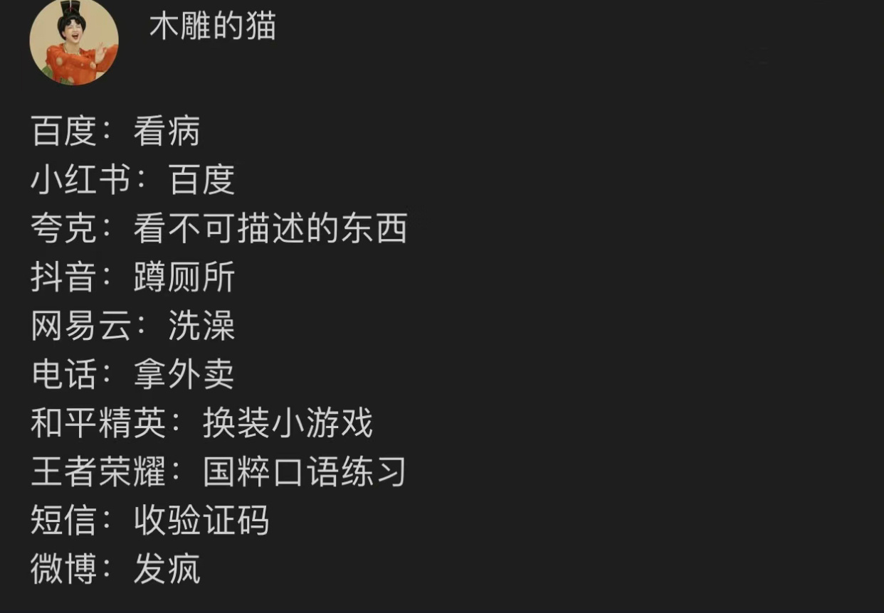 各大app在当代人手里的用途 ​​​