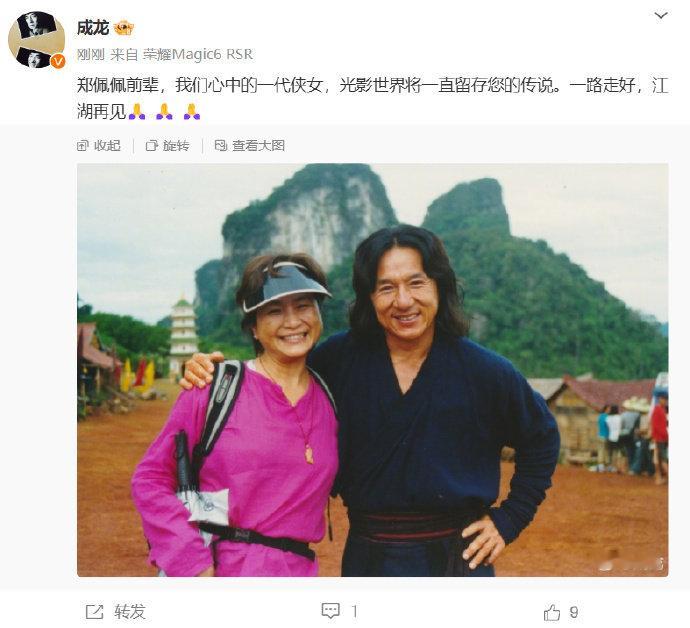 #成龙说郑佩佩是一代侠女# 成龙先生的悼念也传递了一种江湖情怀和武侠精神，让人感