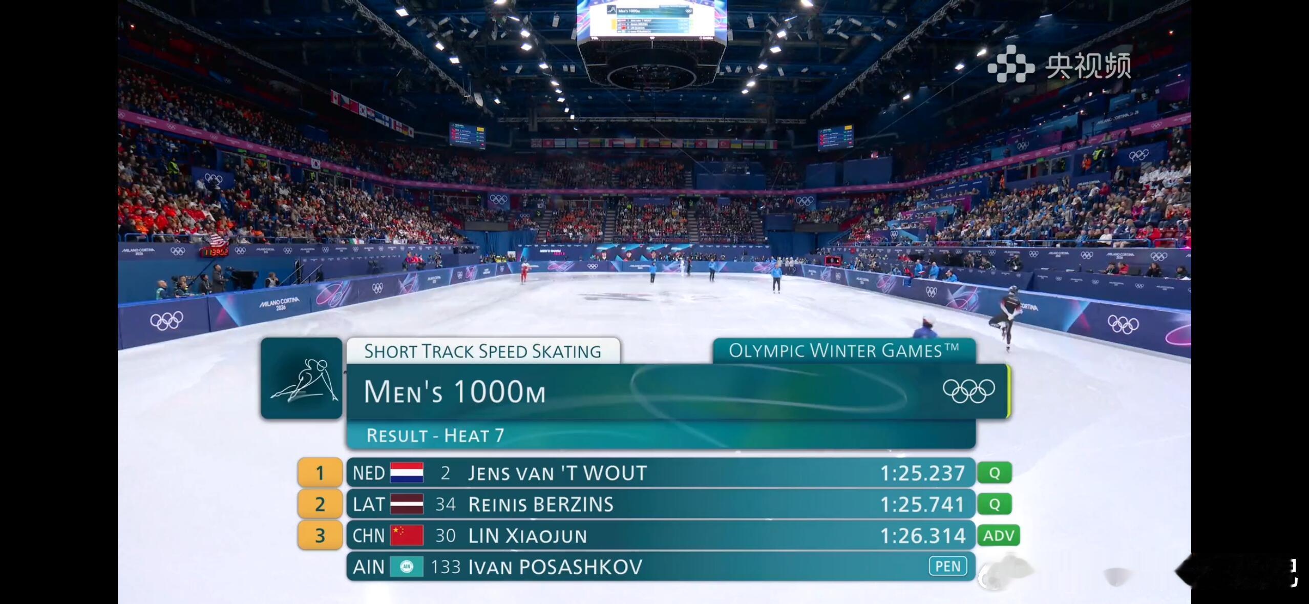 林孝埈1000米被判晋级有惊无险！小林直接被判进下一轮了！小林1000m预赛在超