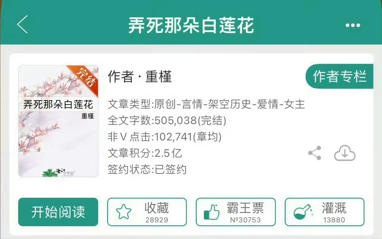 小说推荐：《弄死那朵白莲花》 作者:重槿简评：狠辣女主vs宠妻男主，双重生，真假
