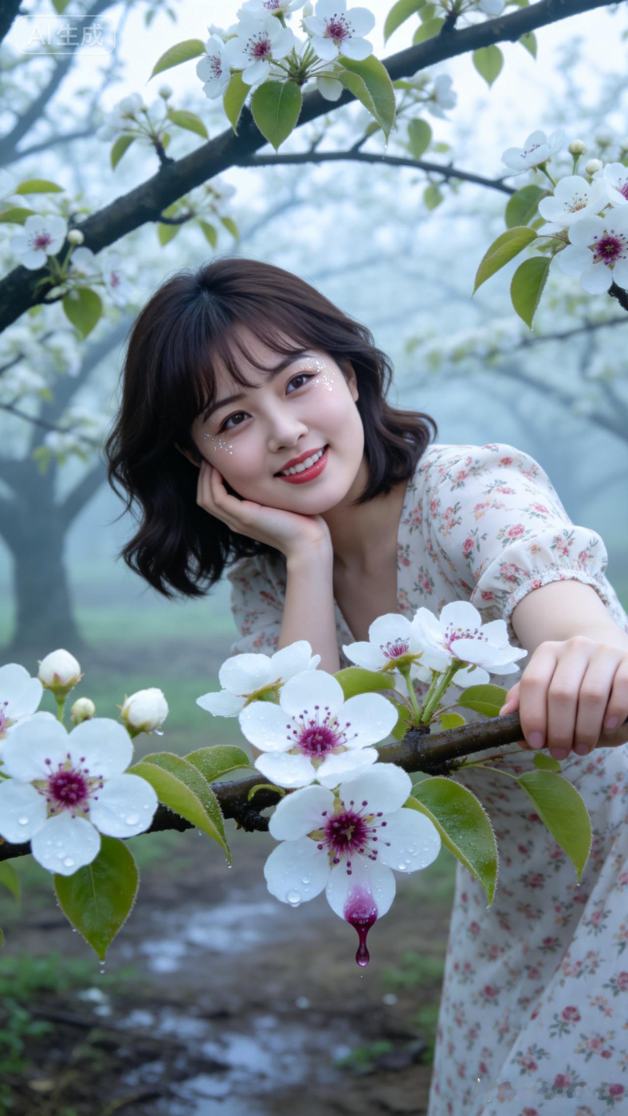 春日花海中的甜美少女，笑靥如花，与樱花相映成趣。🌸🌸🌸