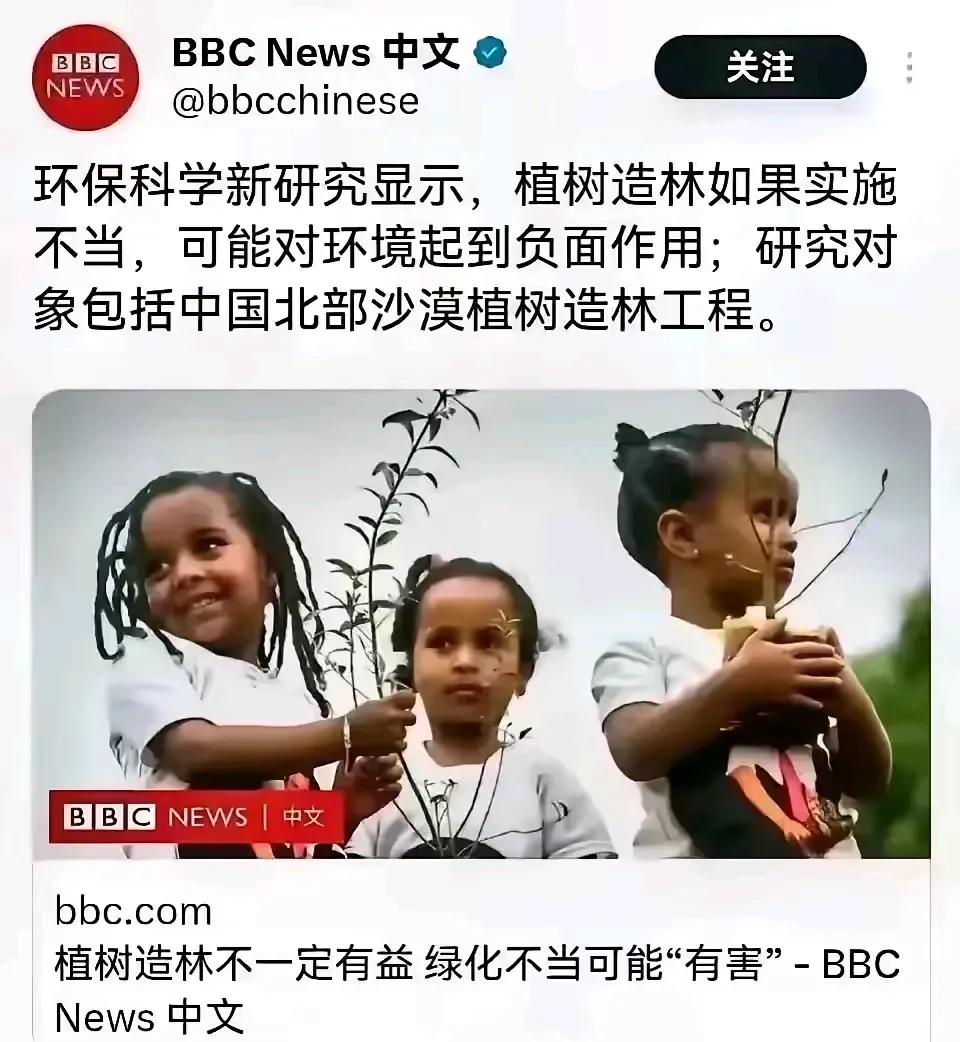 BBC：中国沙漠植树造林工程可能对环境起到负面作用。
我嘞个去！闻到酸葡萄味[呲