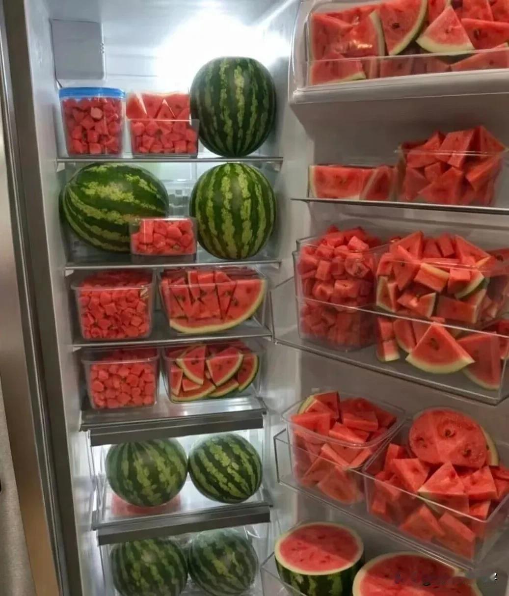 哥们这是热疯了吗？

请我们吃西瓜，打开冰箱下我们一跳……

你就说，他是不是，