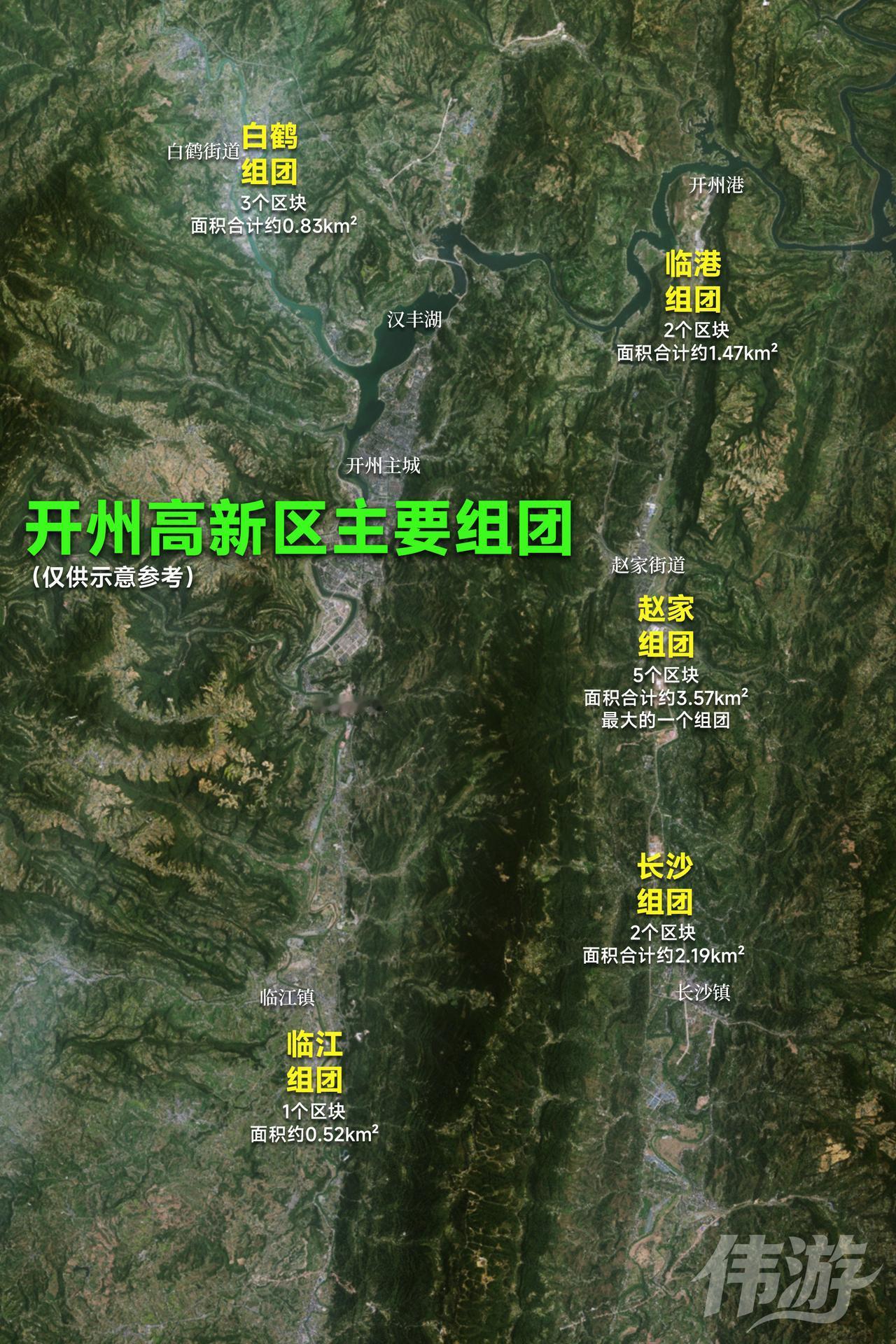 重庆开州高新区主要组团，涉及赵家街道、长沙镇、临港（渠口镇）、白鹤街道、临江镇