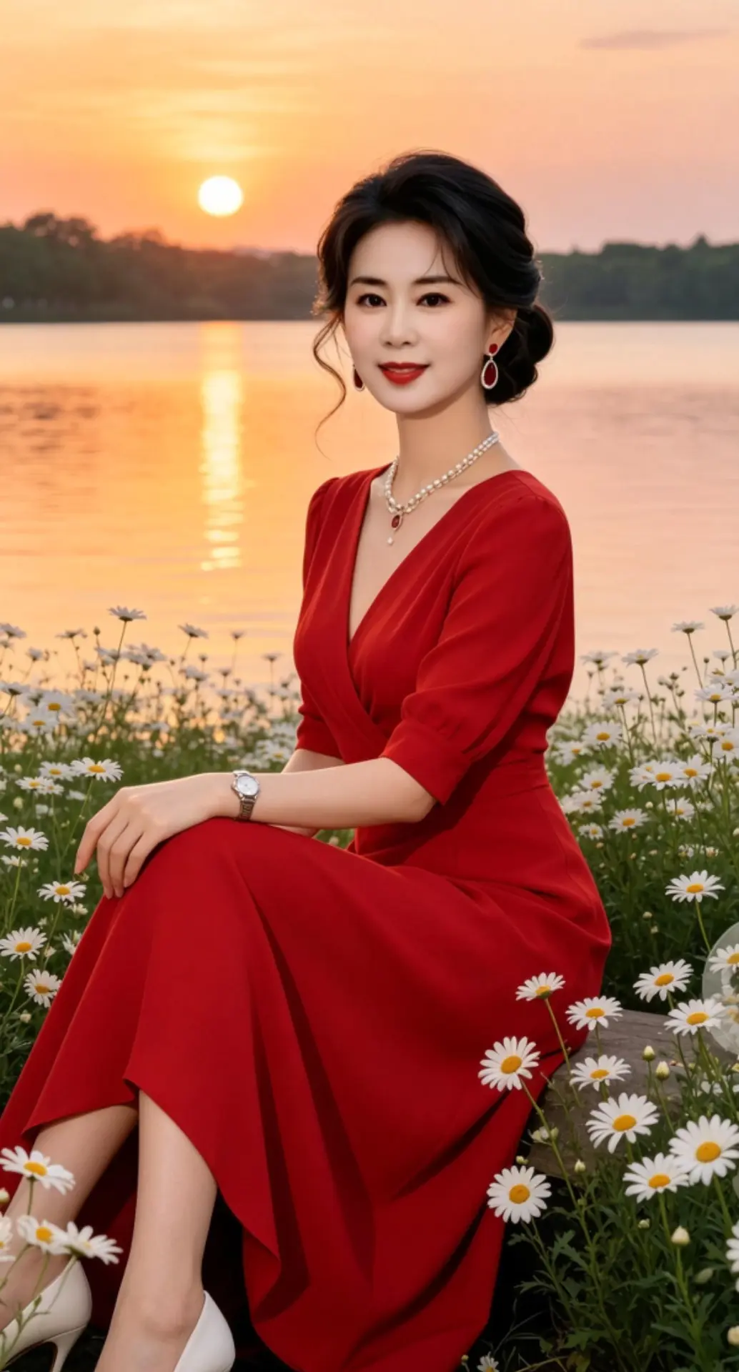 AI湖畔红裙佳人
