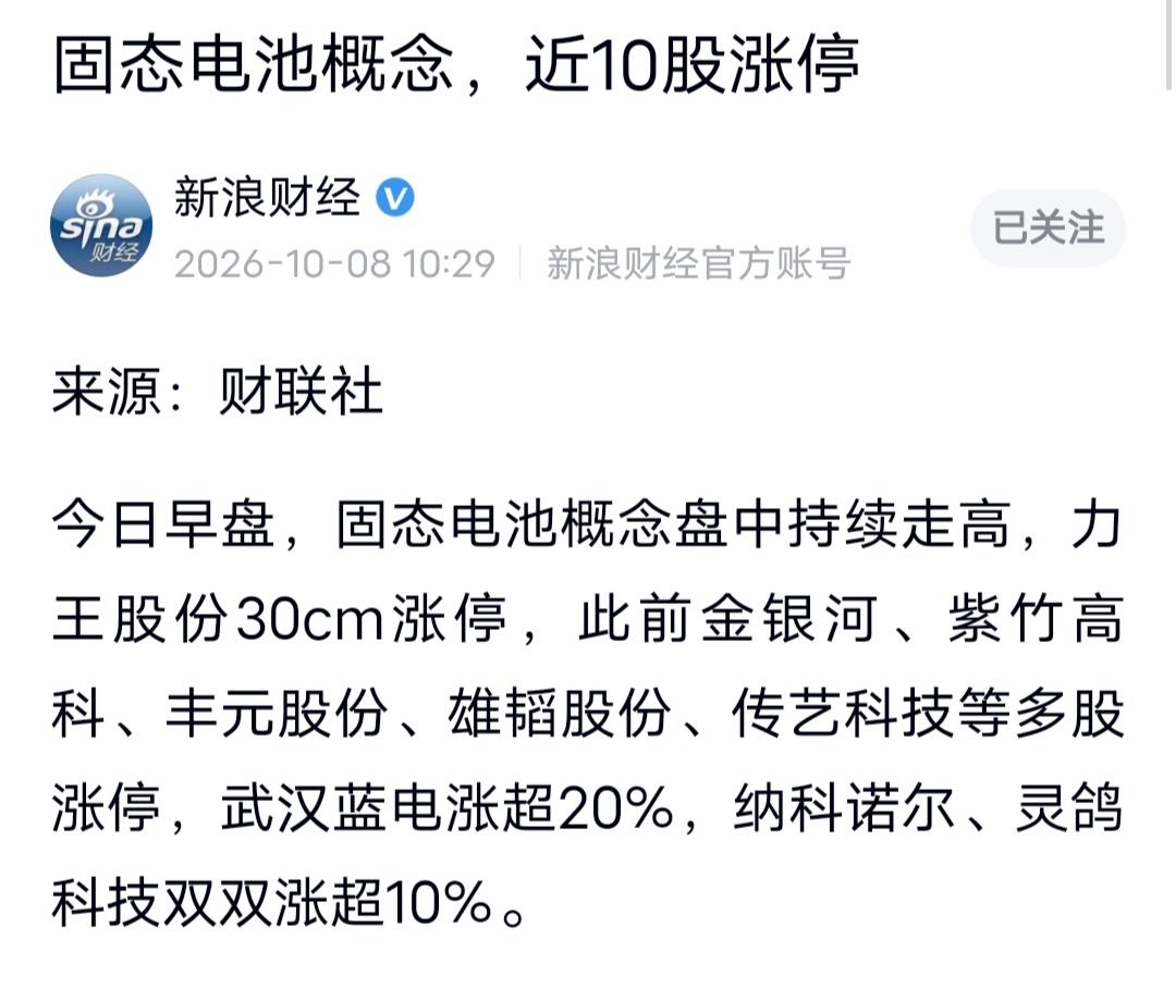 固态电池涨停潮，真正的爆点是排产暴增57%！

今天固态电池概念反复走强，紫竹高