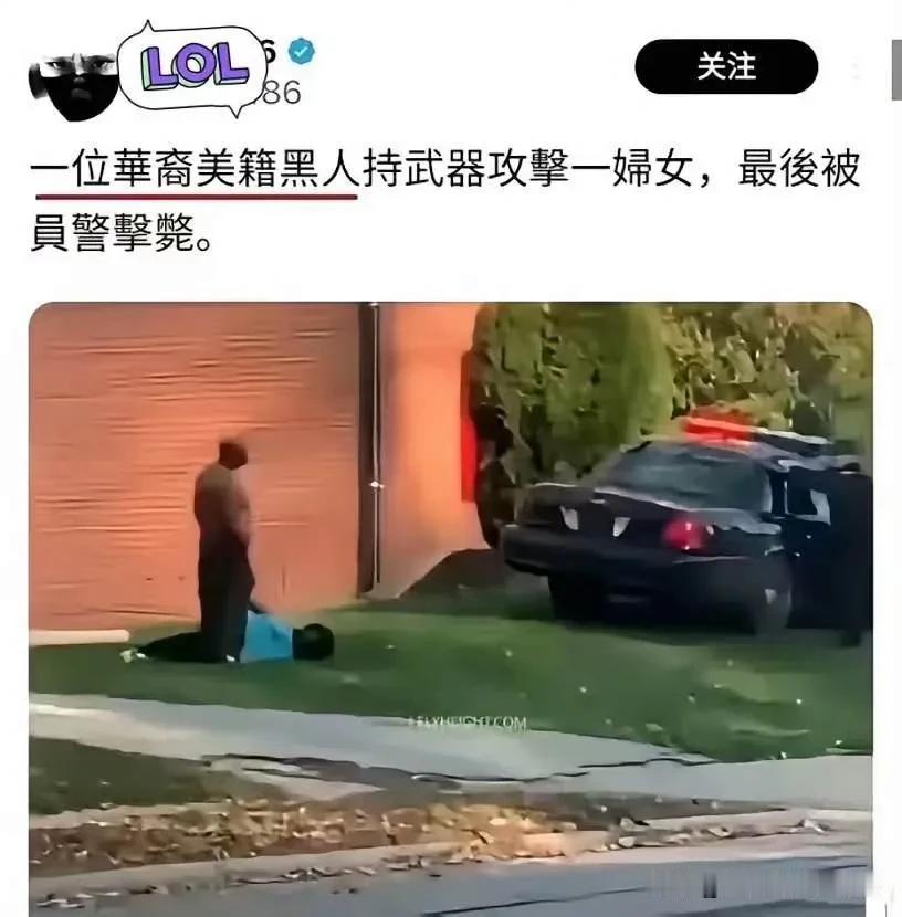 有网友发帖称：美国警方击毙一名攻击无辜妇女的“华裔美籍黑人”，这是胡说八道还是有