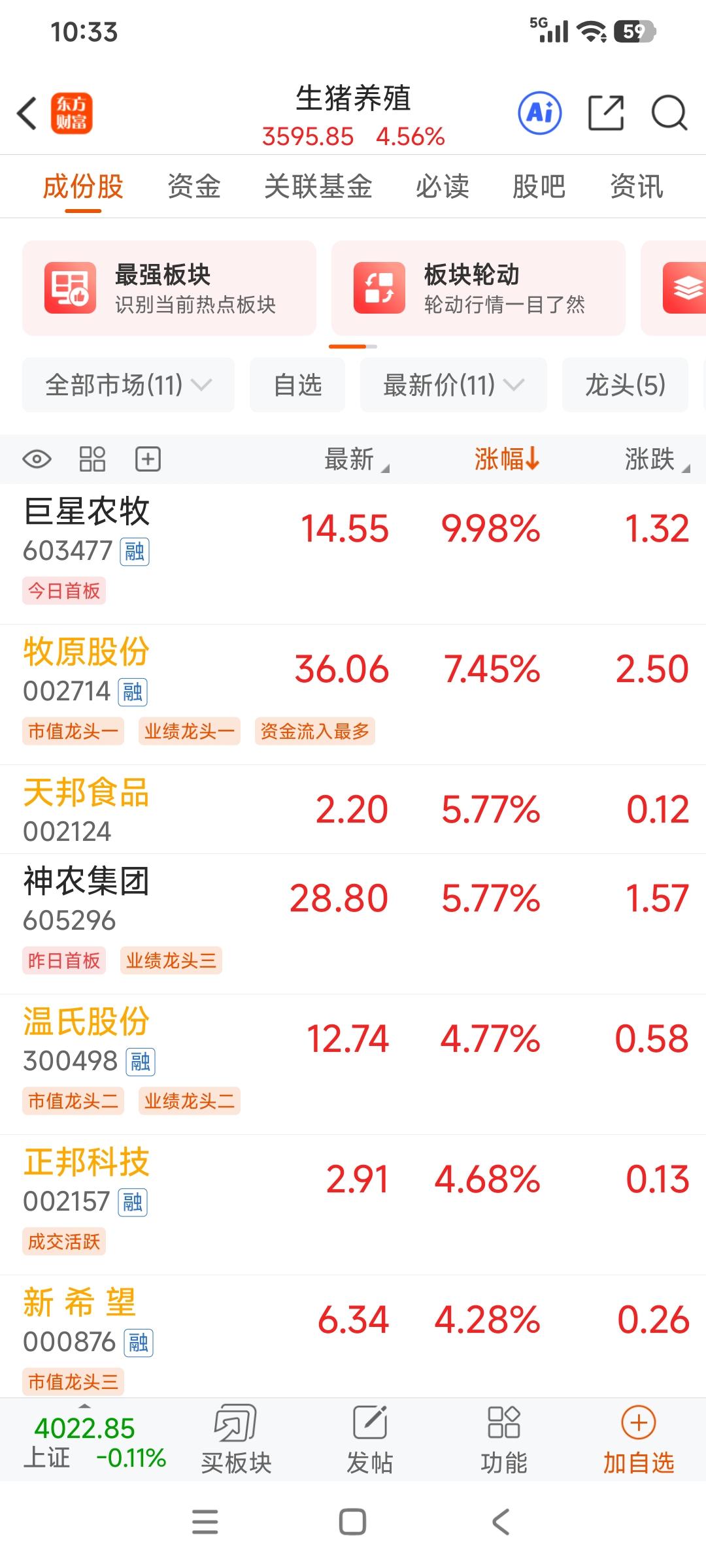 猪肉票疯涨，猪肉股几个月阴跌，今天终于触底上涨
