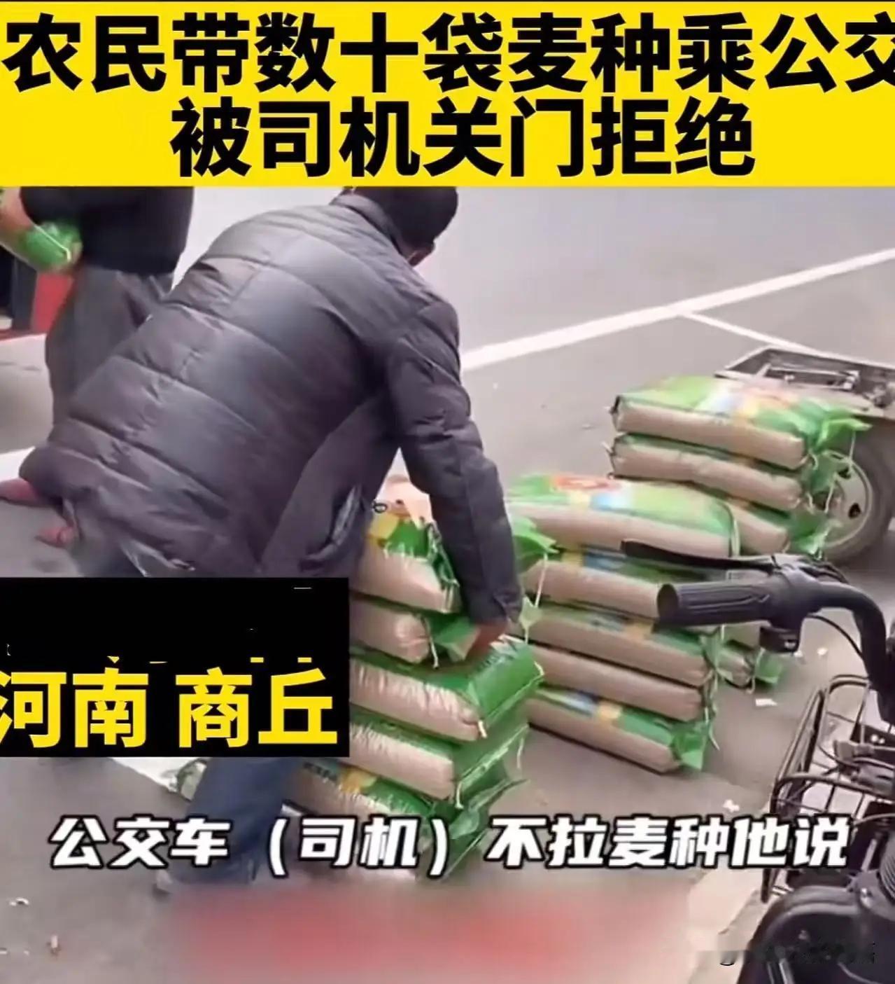 吵翻了！农民带18袋麦种坐公交车，被公交车司机关门拒绝。旁边一位路人看不下去，拍