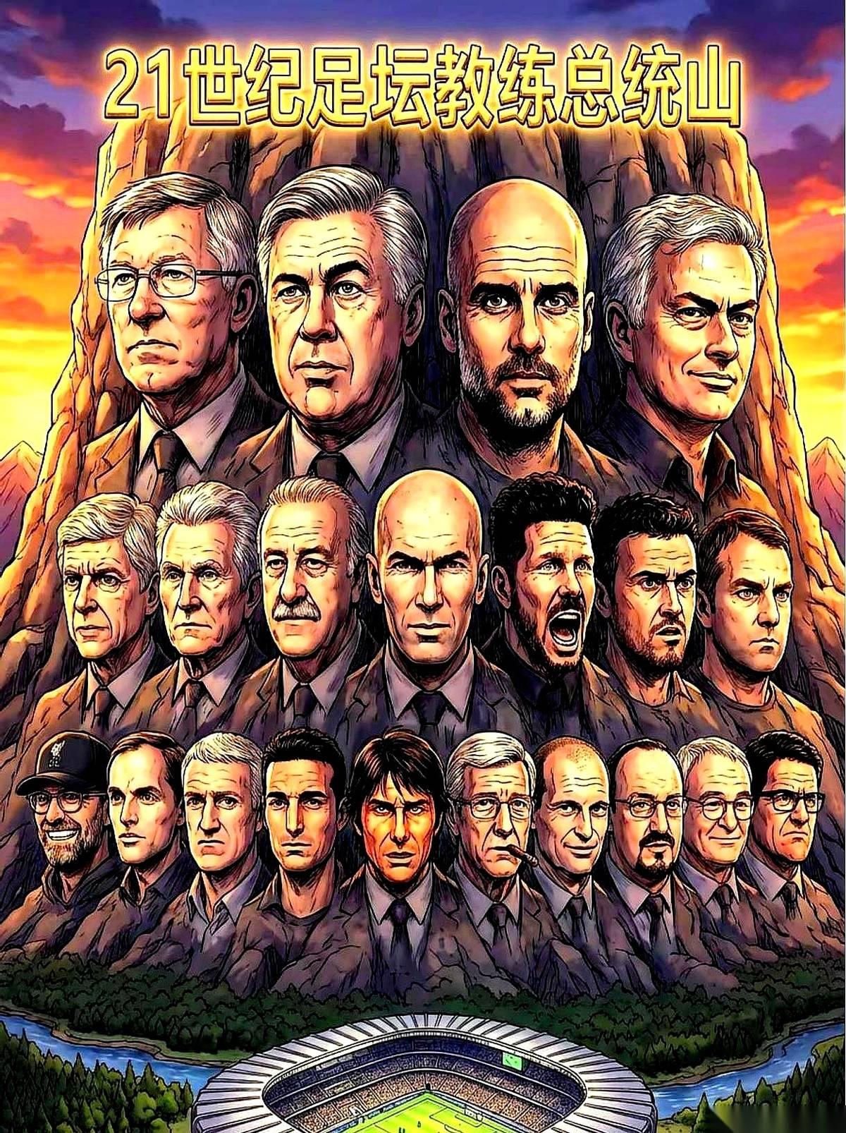 有人想把克洛普抬上教练“总统山”。
但他旁边坐着的，是些什么人？
一个，是把英超